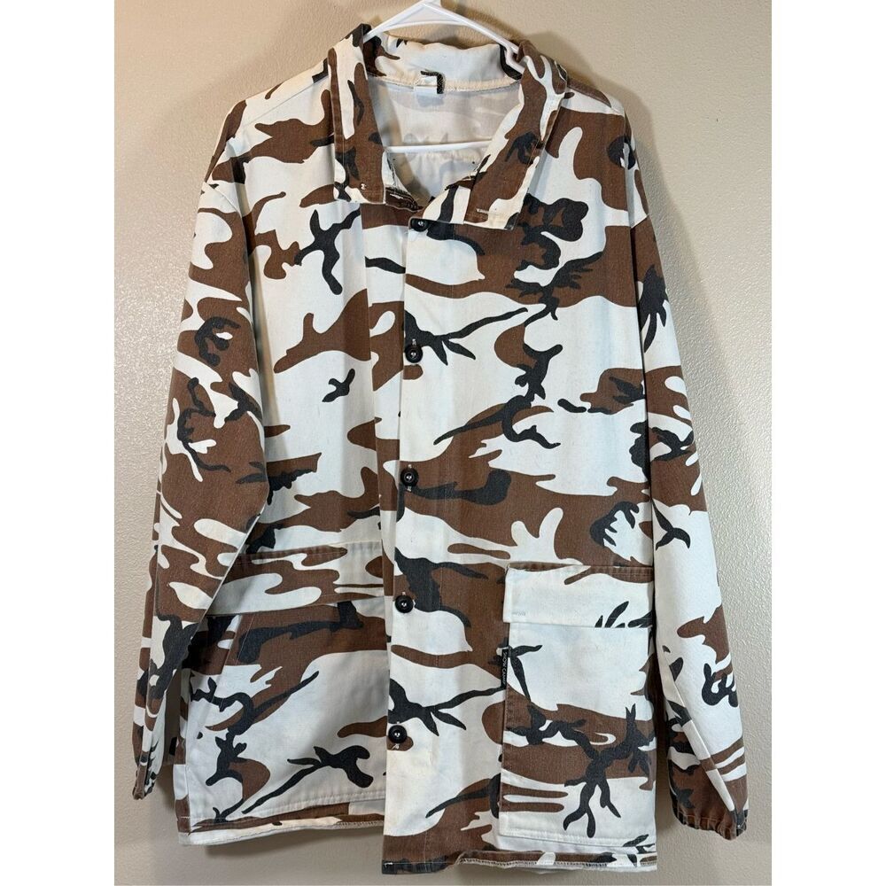 Vintage Camo Clan Snow Camouflage Button Up Lightweight Shirt Jacket Men’s XL